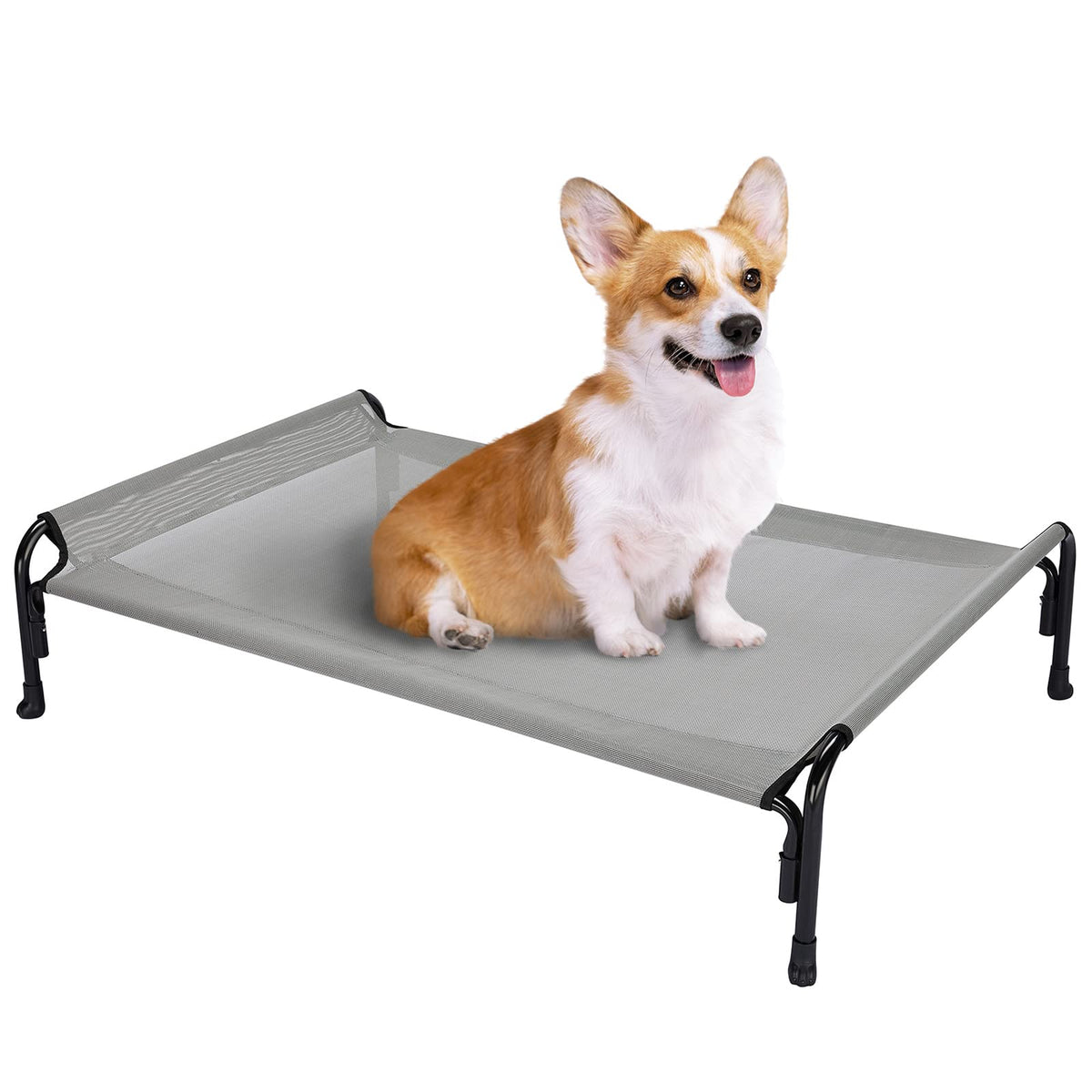 Veehoo Elevated Dog Bed, Outdoor Raised Dog Cots Bed For Medium Dogs, Cooling Camping Elevated Pet Bed With Slope Headrest For Indoor And Outdoor, Washable Breathable, Medium, Grey, Cwc2204
