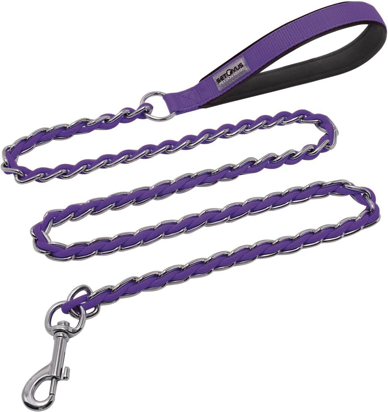 Chain Dog Leash Chew Proof Metal Leash for Medium Large Dogs, Chain Link Dog Anti Chew 5.2FT / 4FT Strong Anti Bite Comfortable 