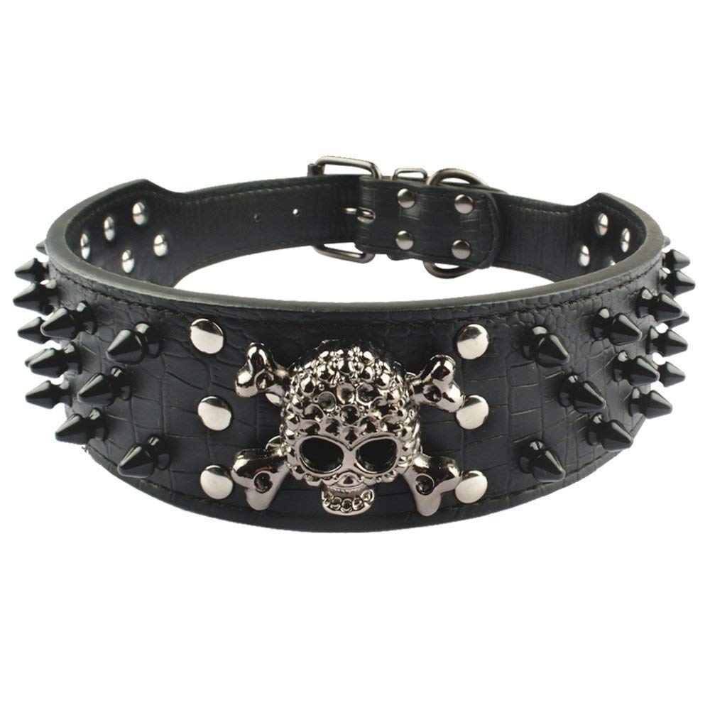 Serijoars Spiked Studded Dog Collar, Pu Leather Dog Collar, Adjustable Pet Collars For Medium Or Large Breed Pet (L, Black2)