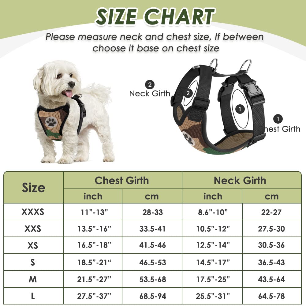 Slowton Dog Car Harness Seat Belt Set, Dog Vest Harness Adjustable Mesh Breathable & Vehicle Safety Seatbelt Tether With Elastic Bungee For Small Medium Large Pets (Camo, M)