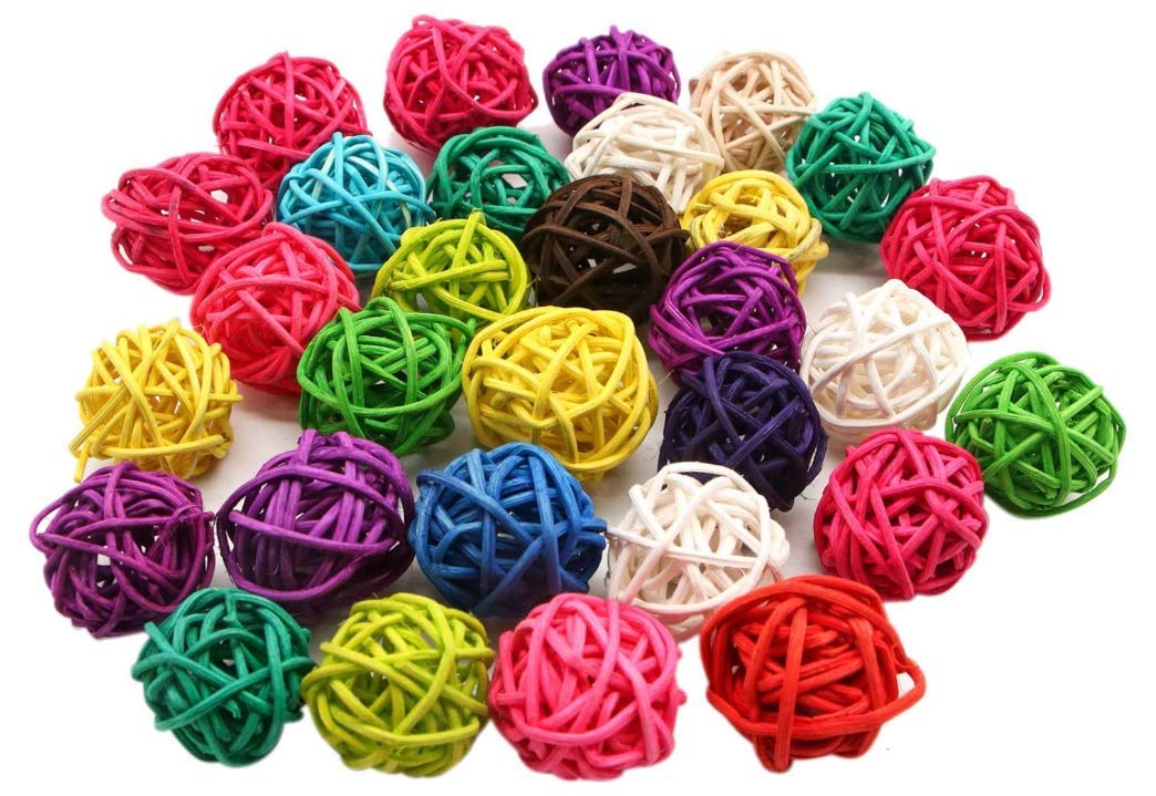 Liusm 20 Pcs Colorful Handmade Wicker Rattan Balls Decorative, Pet Bird Chew Toy Party Wedding Table Decoration Decorative Craft