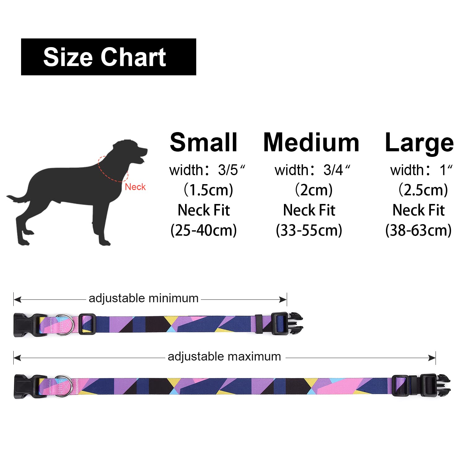 Suredoo Adjustable Dog Collar With Patterns, Ultra Comfy Soft Nylon Breathable Pet Collar For Small Medium Large Dogs (S, Purple Geometry)
