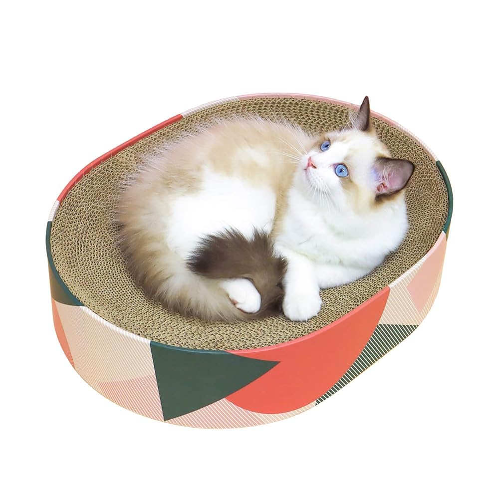 Comsaf Cat Scratcher Cardboard Bed Lounge Couch For Indoor Cats Oval Shape 17'X13', Kitty Cat Scratching Pad Recycle Corrugate Scratcher Long Lasting Furniture