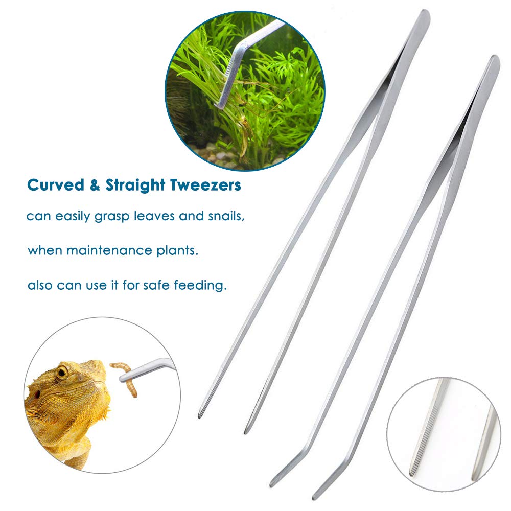 Capetsma Aquascape Long Stainless Steel Plant Tools Set - Aquarium Tweezers, Scissors, Spatula, Algae Scrapers - Fish Tank Cleaning Kit