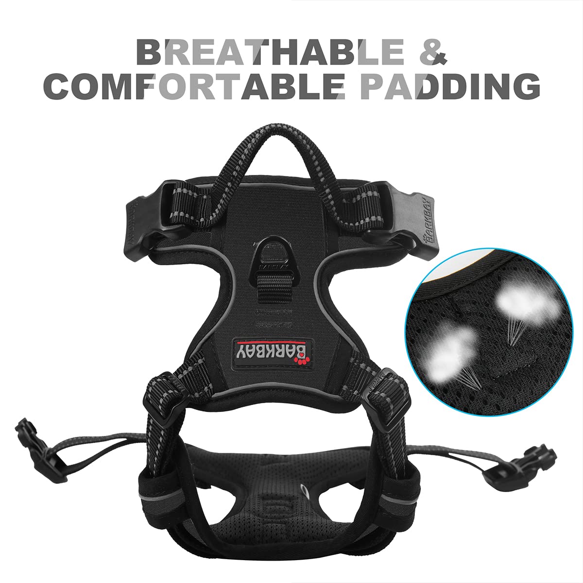 Barkbay No Pull Dog Harness Front Clip Heavy Duty Reflective Easy Control Handle For Large Dog Walking(Black,Xl)