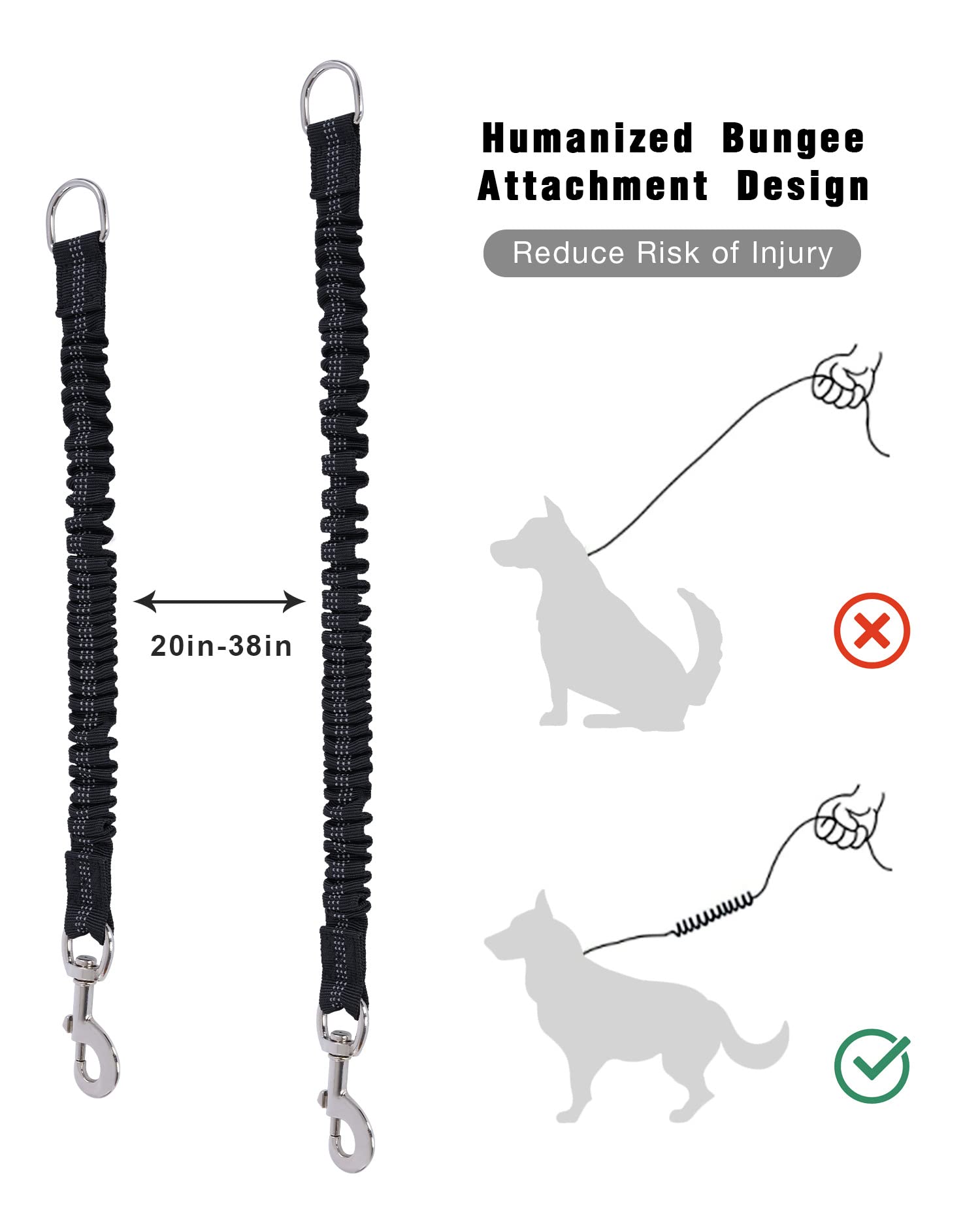 Long Dog Leash With Reflective Threads 15Ft 20Ft 30Ft 50Ft,Heavy Duty Bungee Dog Leashes For Small Medium Large Dogs,Shock Absor