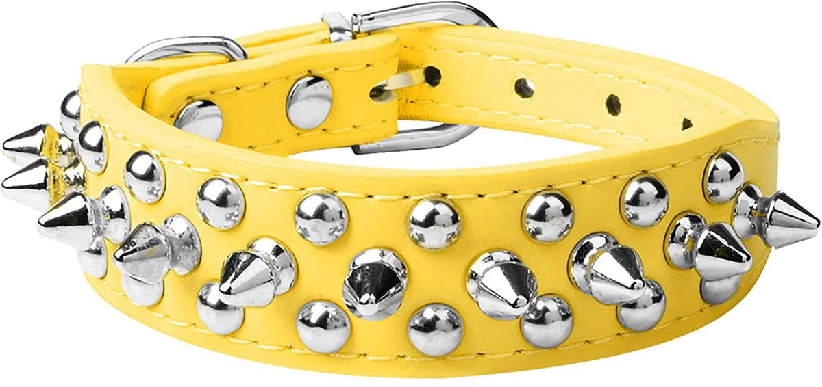 haoyueer Spiked Dog Collar Soft Pu Leather Mushrooms Rivet Spike Studded Puppy Adjustable Pet Collars for Small Breeds (L, Yello
