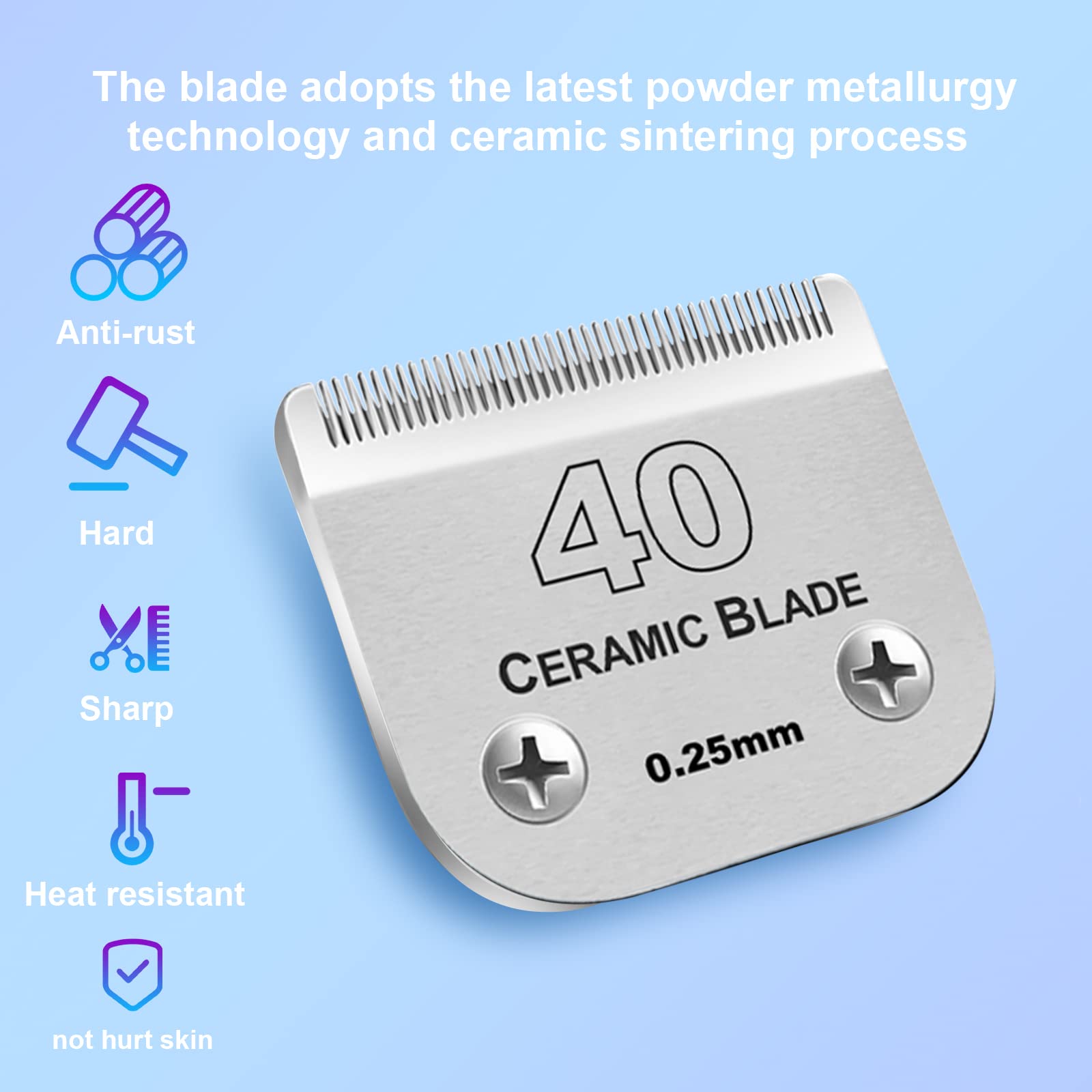 Dodaer 2 Pack Detachable Pet Dog Grooming Clipper Ceramic Blade,Compatible With Andis Size 40 Cut Length 1/100''(0.25Mm),Compati