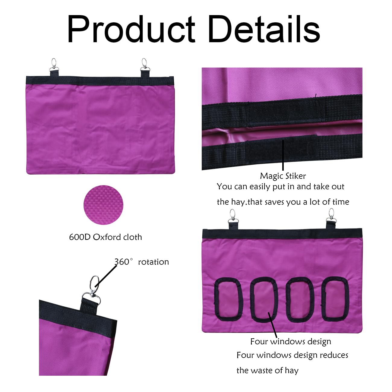 Rabbit Hay Feeder Guinea Pig Hay Feeder Bag Bunny Hay Holder Storage For Small Animal Chinchilla Hamsters,600D Oxford Cloth Fabr