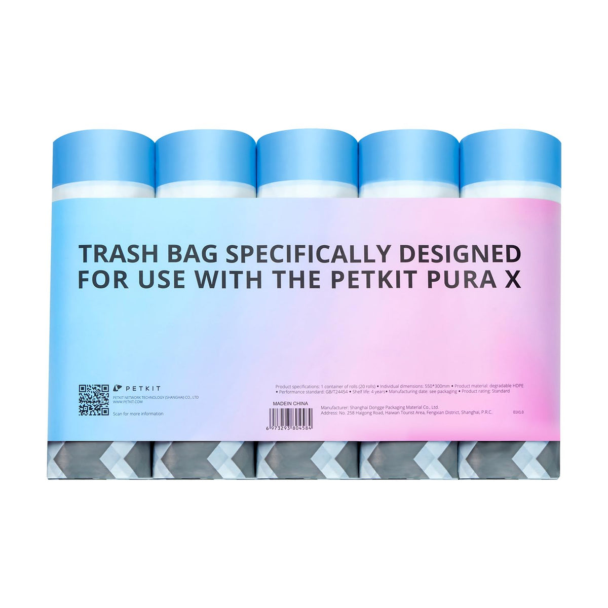 Petkit Purax Puramax Replaced Waste Bags-5 Rolls, Portable Cat Litter Waste Receptacles Bags For Self-Cleaning Cat Litter Box