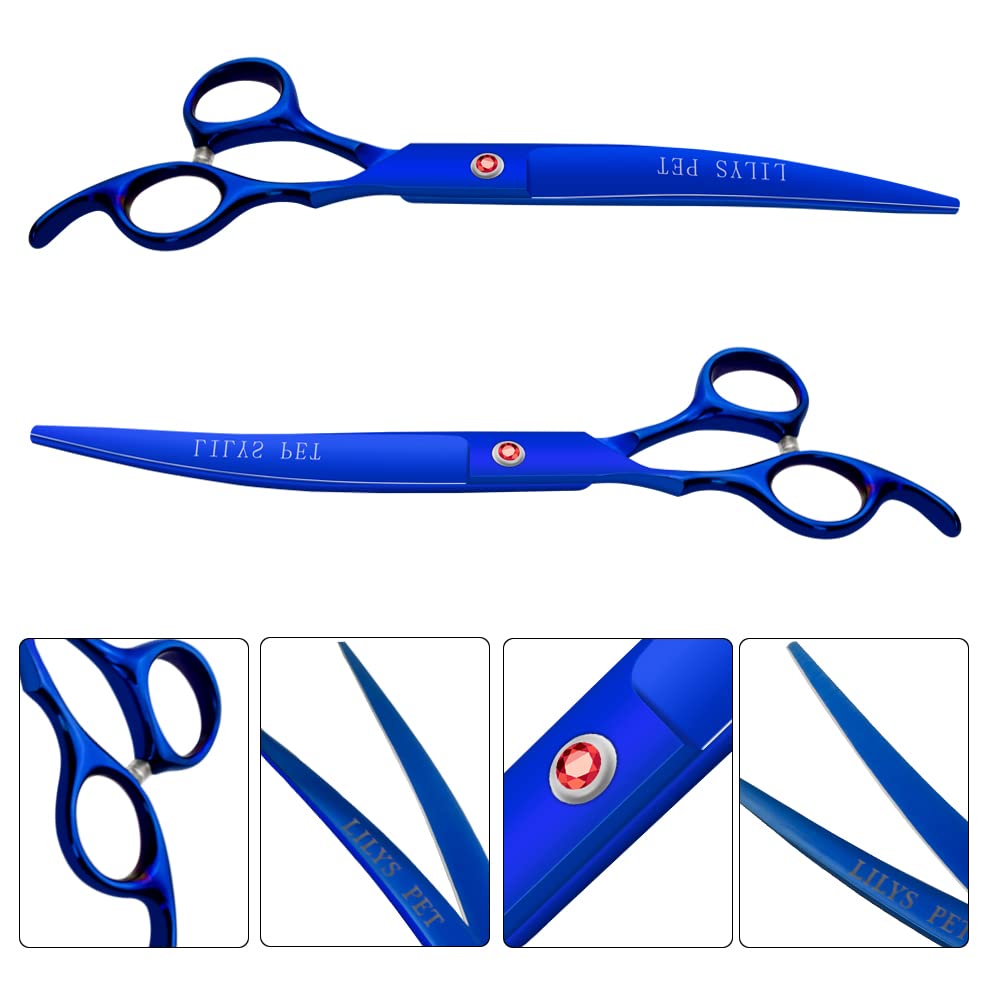 Lilys Pet Professional Pet Dog Grooming Coated Titanium Scissors Suit Cutting&Curved&Thinning Shears (7.5 Inches, Blue)…
