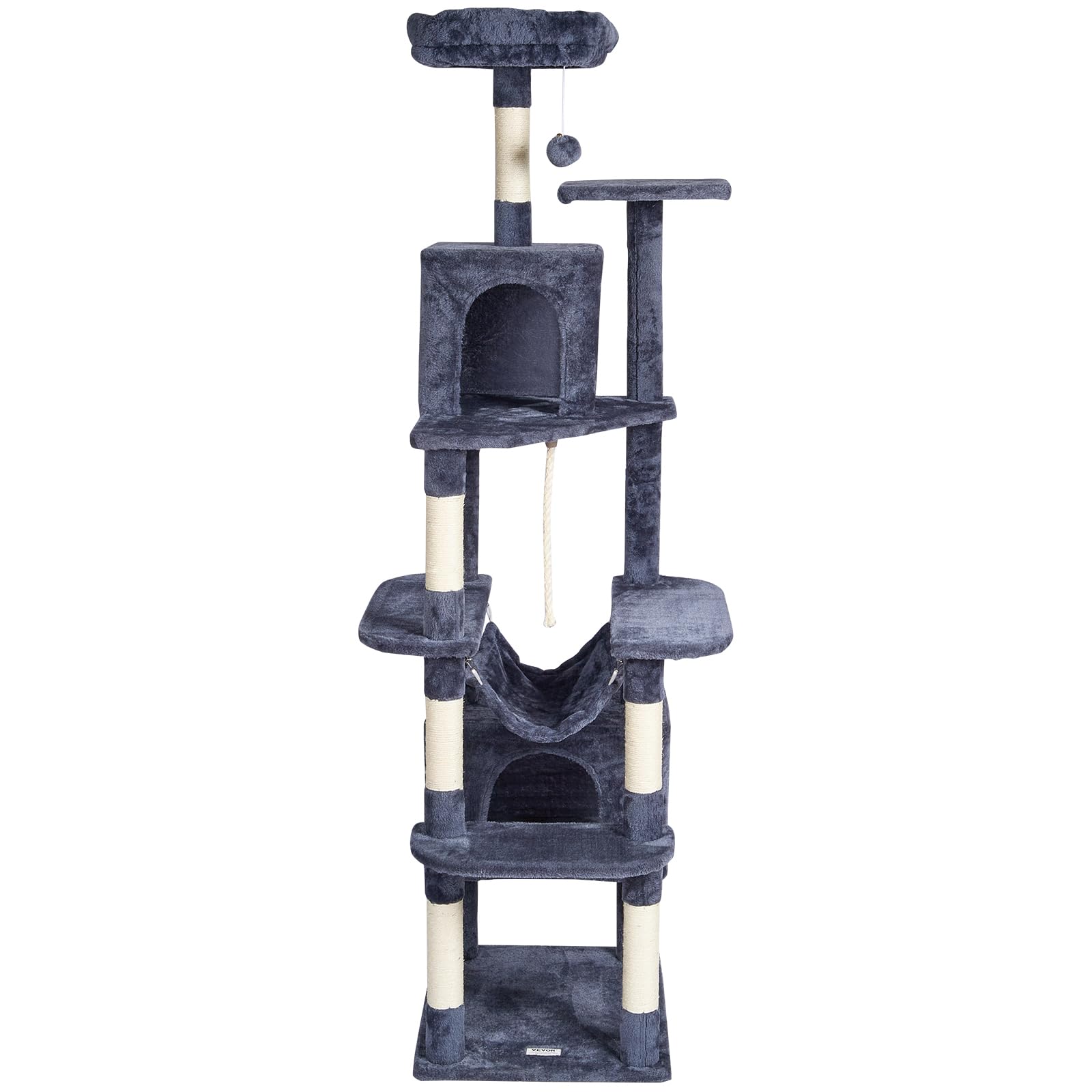 VEVOR Cat Tree 72 Cat Tower with 2 Cat Condos Sisal Scratching Post Dark Grey