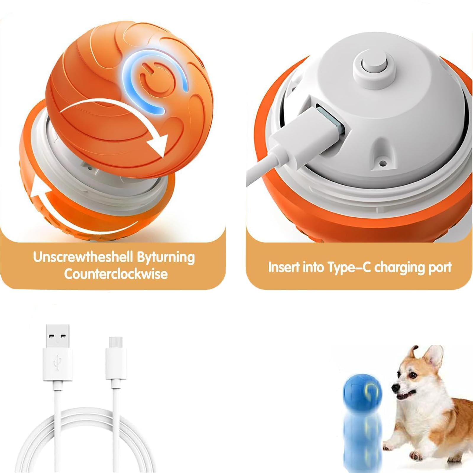 Autrety Smart Jumping Ball Toy For Dogs, Duraspin Dog Bouncing Ball, Interactive Bouncing Toys For Puppy Toys (2Pack-Orange & Bu