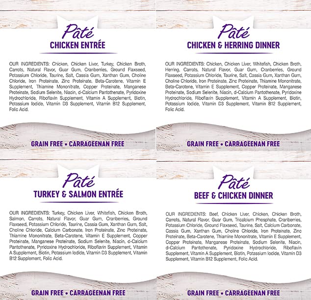 Wellness Natural Premium Canned Cat Wet Food Pate - 12 Pack Cans Variety Bundle Pack 4 Flavor - (Chicken,Beef, Salmon & Turkey)
