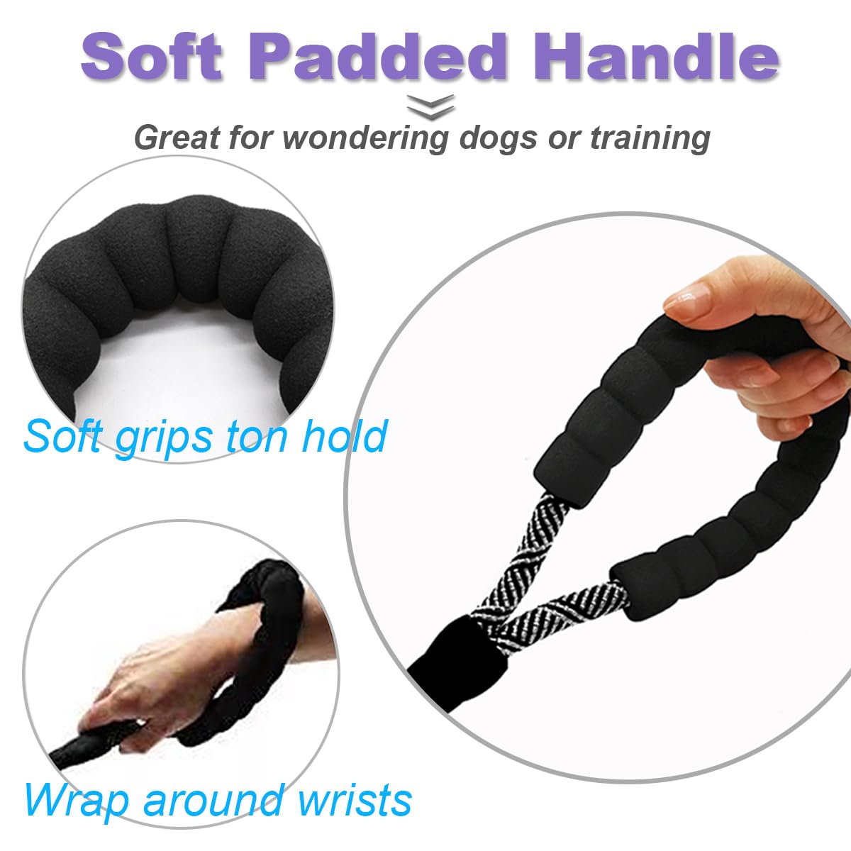 Mycicy 2Ft Rope Dog Leash, 2 Pack Strong Nylon Short Dog Leash With Comfortable Padded Handle, Easy Control And Walking Traffic Leash For Large And Medium Dogs (Black+Purple)
