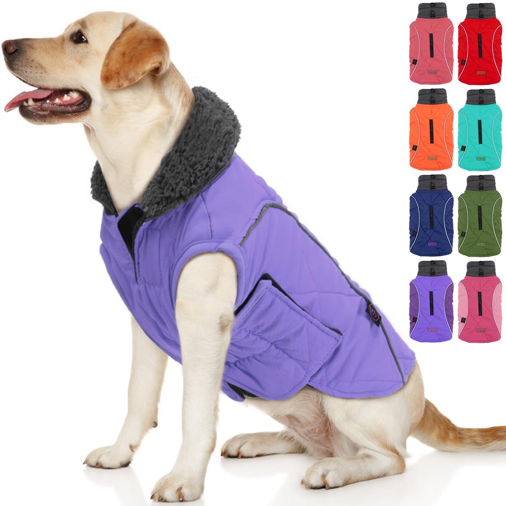 Emust Winter Dog Coats - Fleece Dog Jacket For Cold Weather, Windproof & Warm, British Style, Purple, Xs