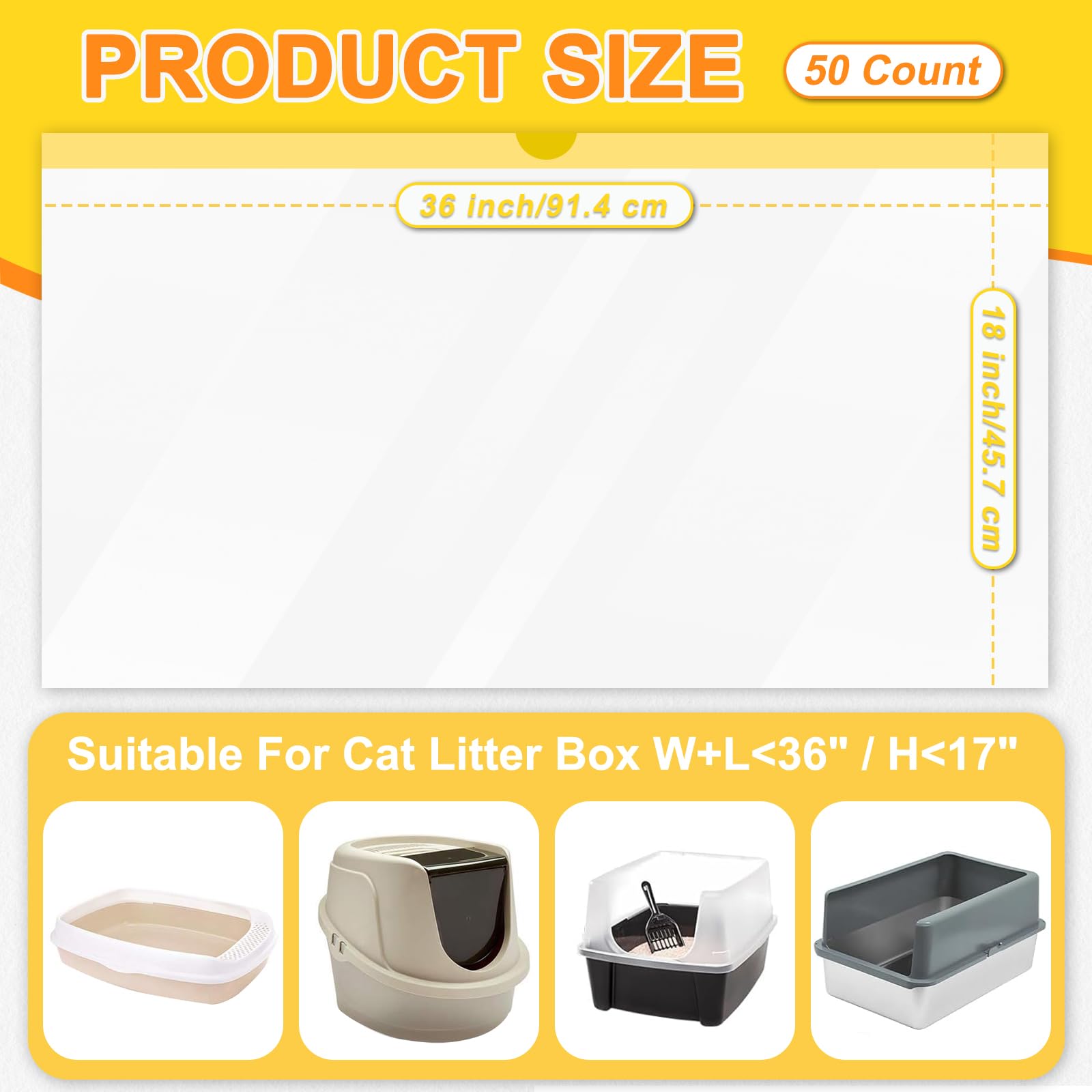 Lanswood 50 Count Yellow Cat Litter Bags, 36x18 Tear Resistant Durable Drawstring Liners for Extra Large Litter Boxes
