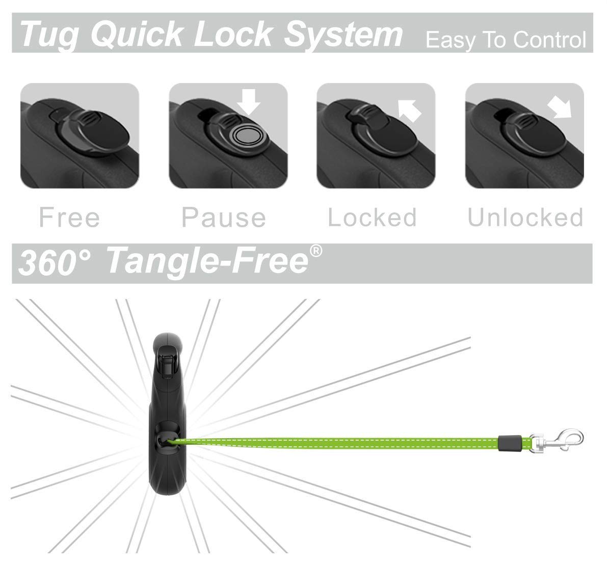 Tug 360 Tangle-Free Reflective Retractable Dog Leash | 16 Ft Strong Nylon Tape (Small)