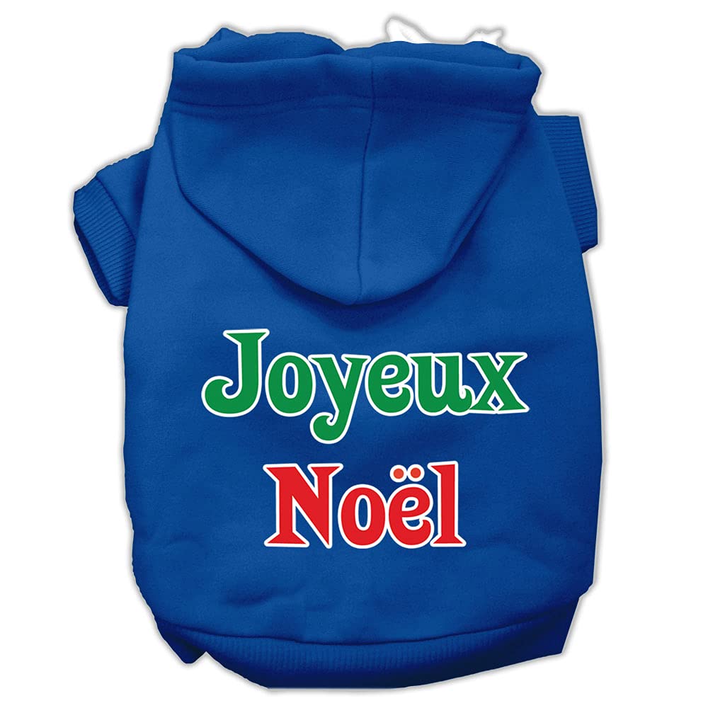 Christmas Pet Dog & Cat Hoodie Screen Printed, Joyeux Noel Blue XL (14-20 lbs.)