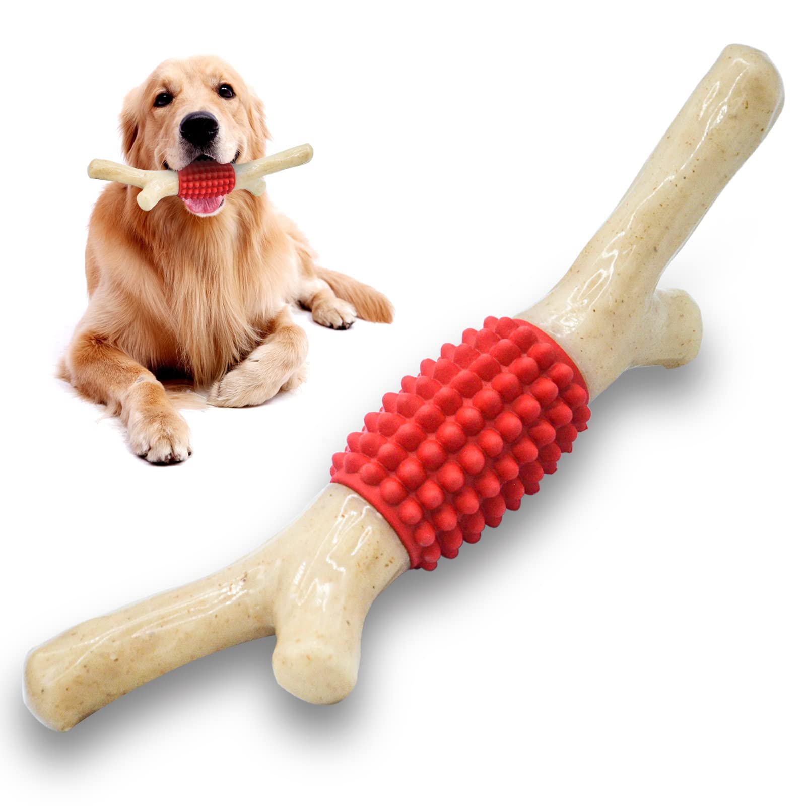 Schitec Dog Chew Toy For Aggressive Chewers, Tough Big Nylon & Rubber Teething Stick With Real Bacon Flavor For Large Medium Bre