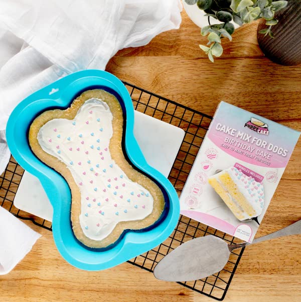 Puppy Cake Mix Dog Birthday Cake Kit, with Bone Silicone Pan and Candles (Birthday Cake, Blue) Made in USA
