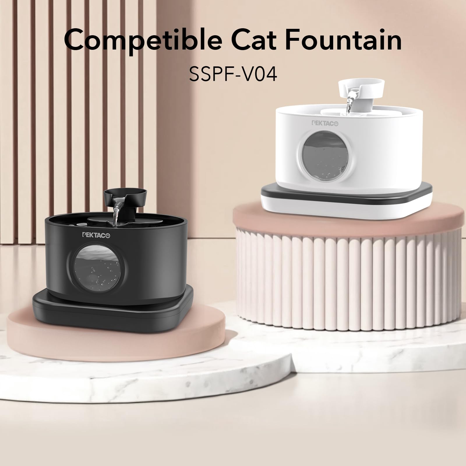 Pektaco Replacement Filters For Wireless Cat Water Fountain Sspf-V04, 2.8L/95Oz Automatic Pet Water Fountain Replacement Filters (8 Pack)