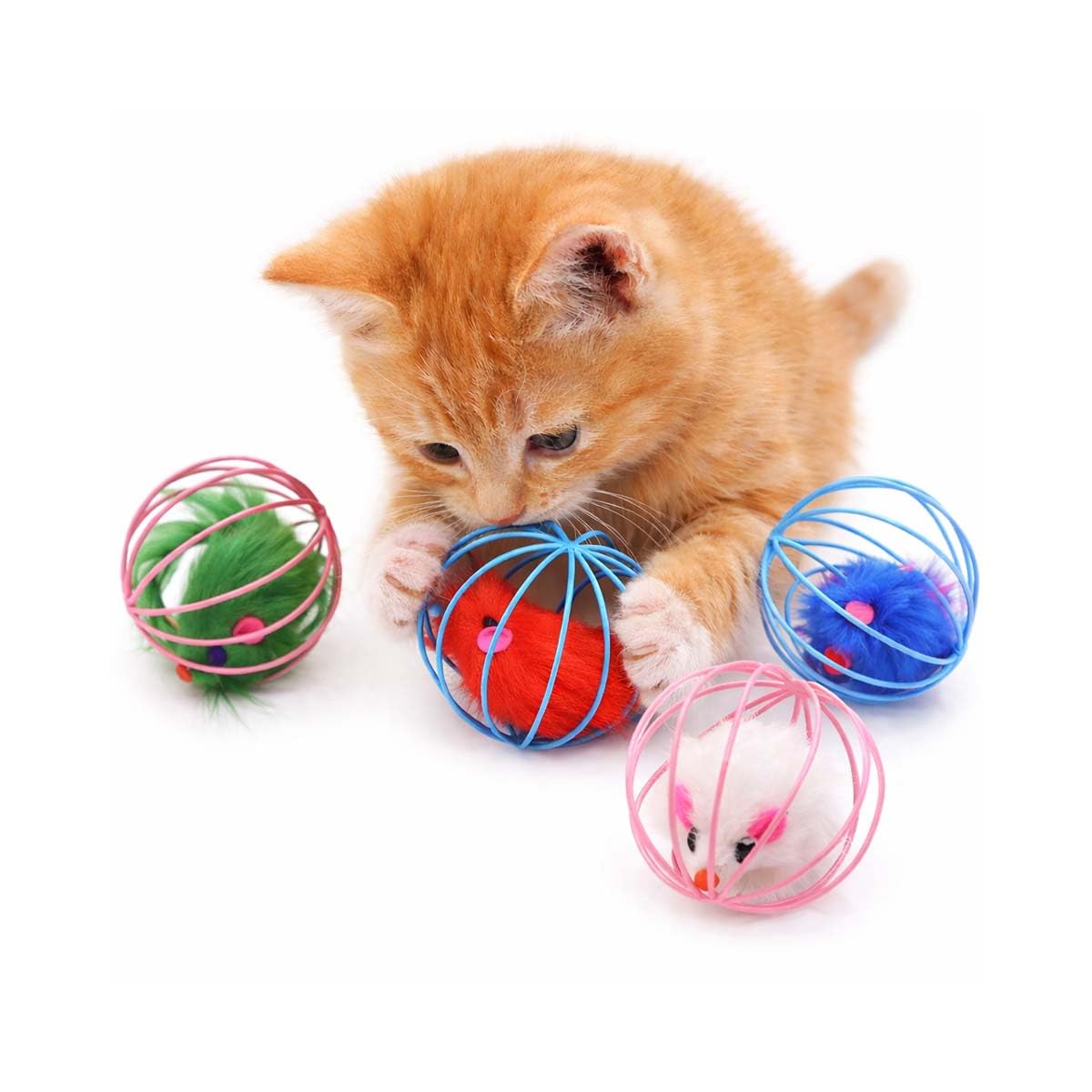 Rvpaws 3Pcs Interactive Cat Toy Ball With Faux Mouse  Rolling Wire Cage Teaser Toy For Indoor Cats  Fun Exercise & Hunting Pla