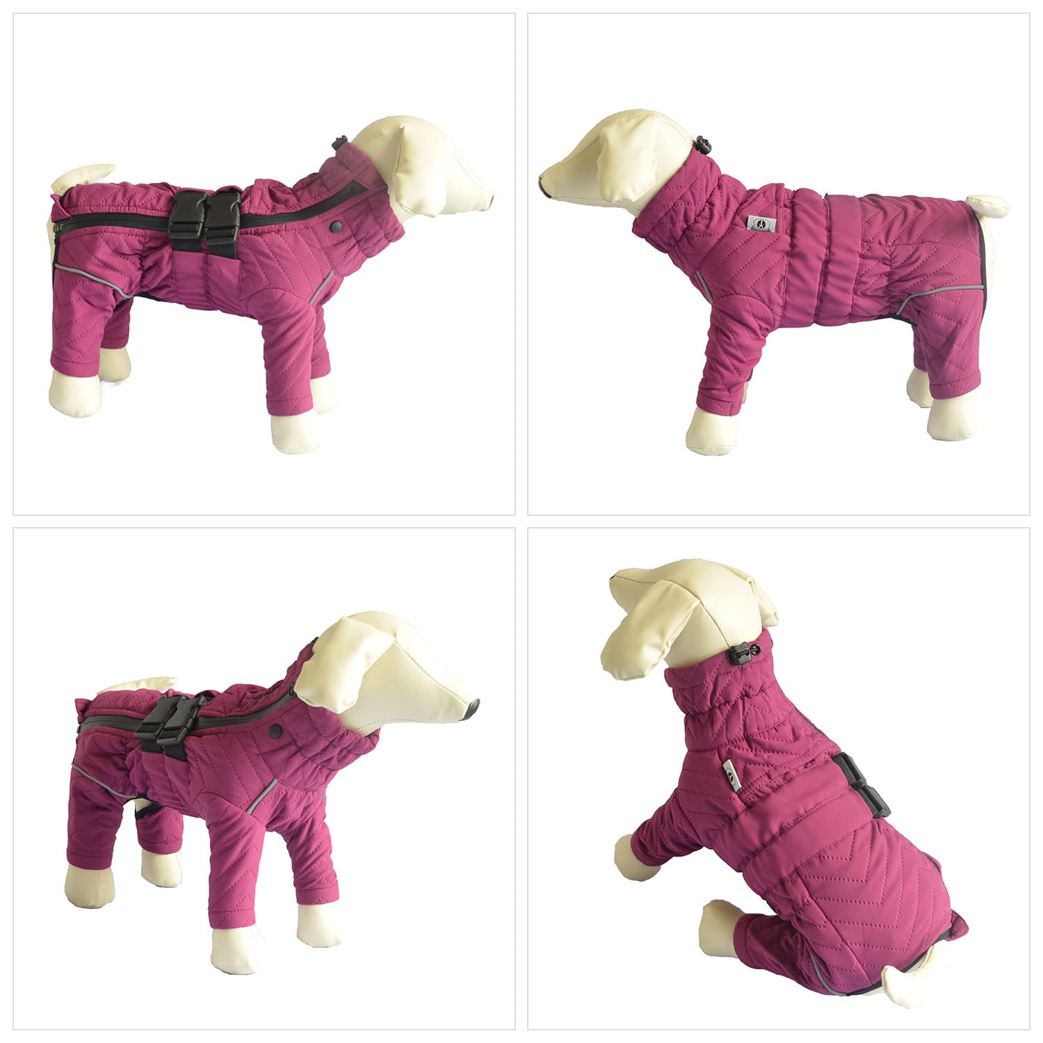 Warm Dog Coat Double Layers Dog Vest, 4 Legs Covered Windproof Waterproof Reflective, Purple Xs - L