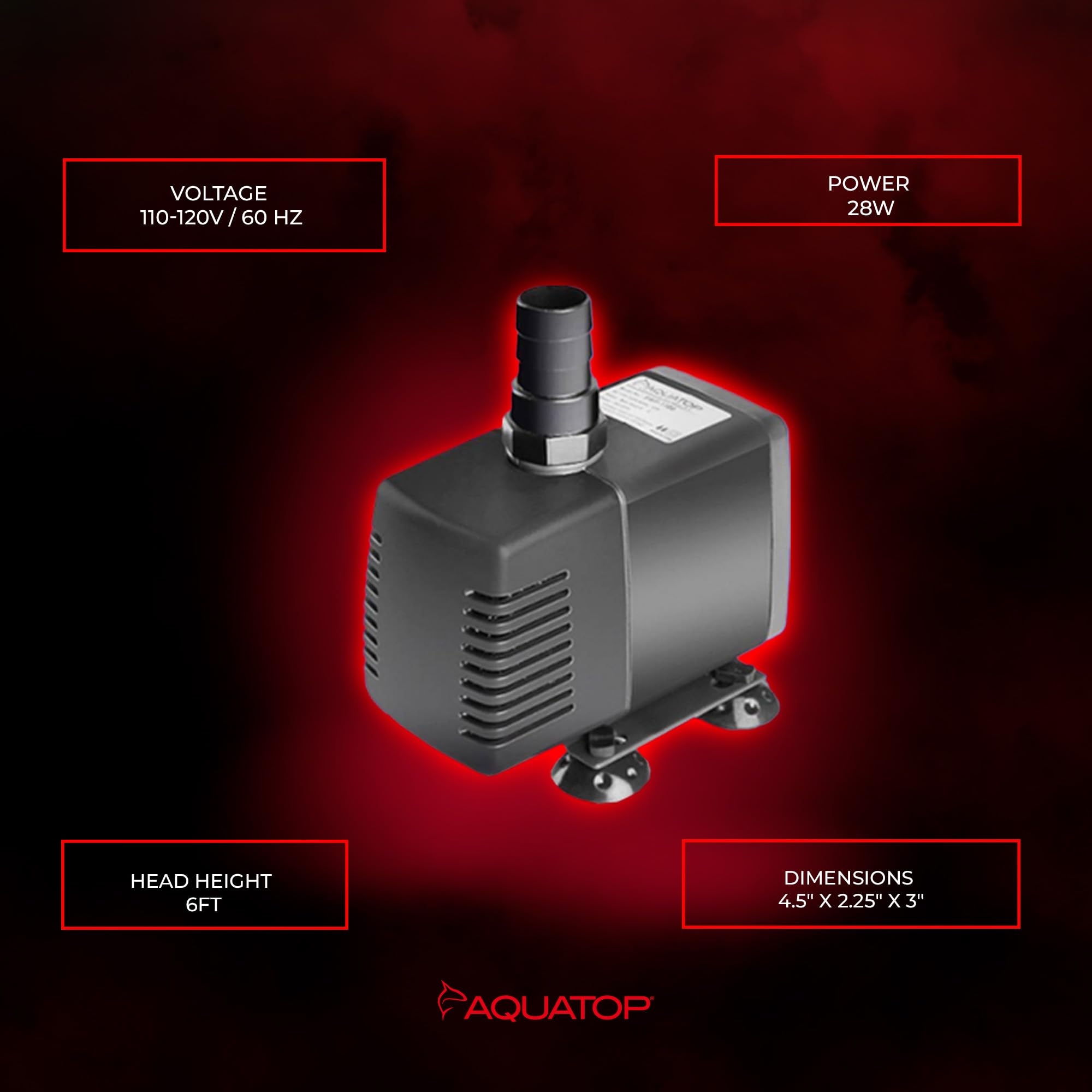 Aquatop MaxFlow Submersible Pump 343 GPH, Adjustable Flow, Plastic, Model SWP-1300, Efficient for Aquariums and Statuary
