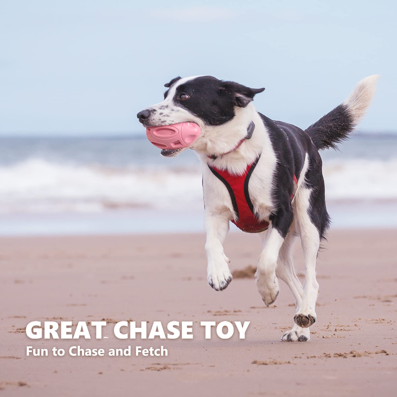 EASTBLUE Squeaky Dog Toy - Durable Rubber Chew Ball for Medium/Large Dogs - Indestructible Pink Pet Toy