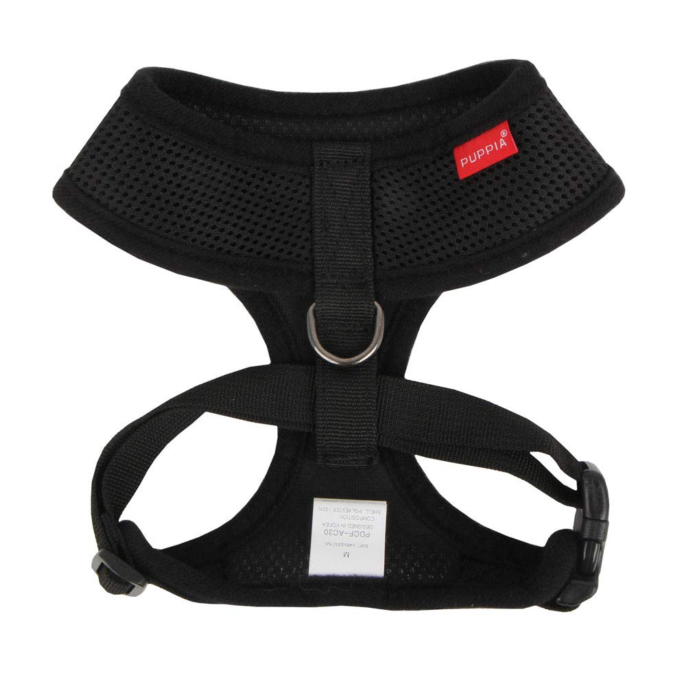 Puppia Soft Dog Harness No Choke Over-The-Head Triple Layered Breathable Mesh Adjustable Chest Belt And Quick-Release Buckle, Black, Medium