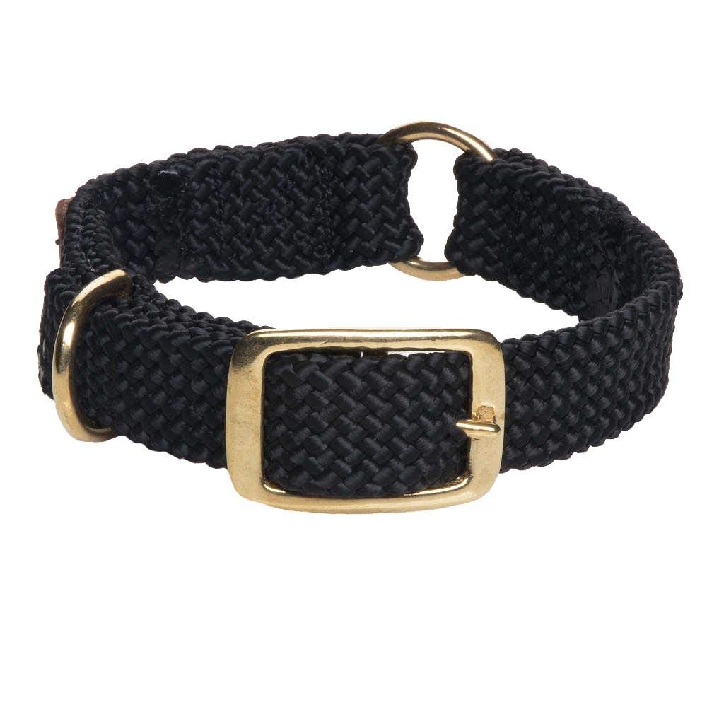 Mendota Pet Braid Collar - Center Ring - Dog Collar - Made In The Usa - Black, 1 In X 21 In