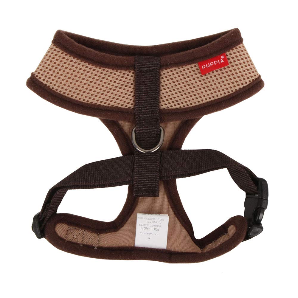 Puppia Soft Dog Harness No Choke Over-The-Head Triple Layered Breathable Mesh Adjustable Chest Belt and Quick-Release Buckle, Beige, Small -Like New