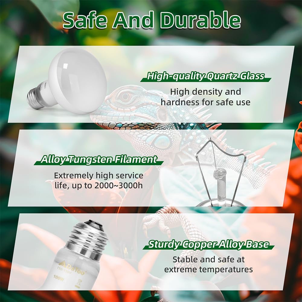 DaToo Reptile Heat Lamp 100W Amphibians Basking Light Bulb UVA Heat Lamp Bulbs Daylight Basking Spot Light for Lizards Bearded D