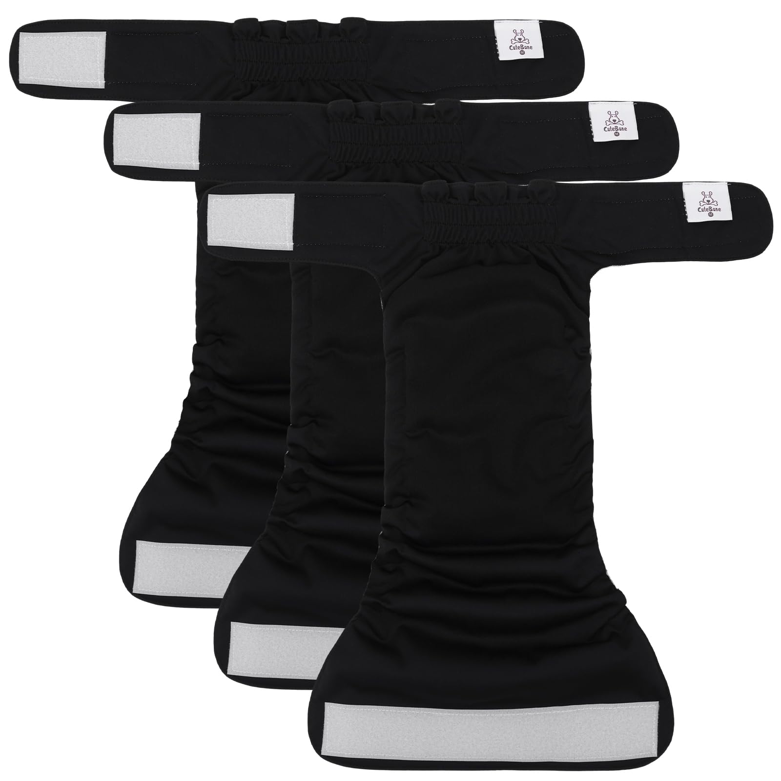 Cutebone Washable Dog Diapers Female No Tail Hole 3 Pack Reusable Doggie Period Training Pants For Docked-Tail Frenchie French Bulldog Boston Terrier Without Tail Wwd21S