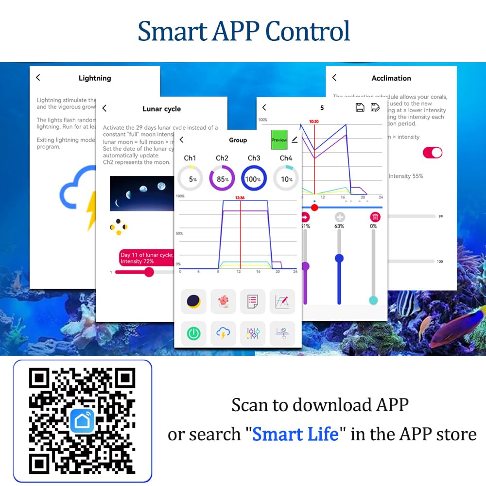 Popbloom Wifi Aquarium Led 100W Reef Light, App Program Full Spectrum Marine Aquarium Light For Sps/Lps Coral Reef Growing Saltw