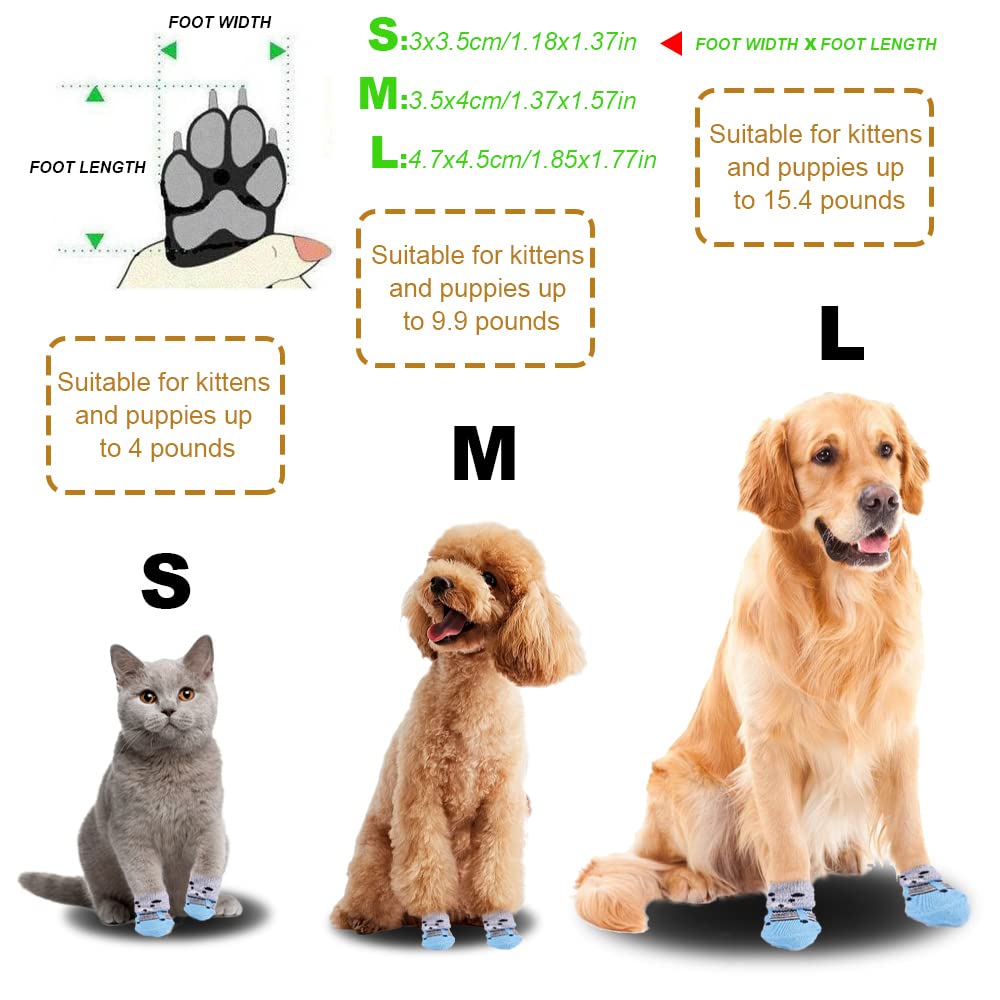 4 Pairs Anti-Slip Dog Socks And Cat Socks With Rubber Reinforcement And 8 Small Straps, Indoor Wear Pet Paw Protector For Hardwood Floors Cat Dogs Style 3 (M)