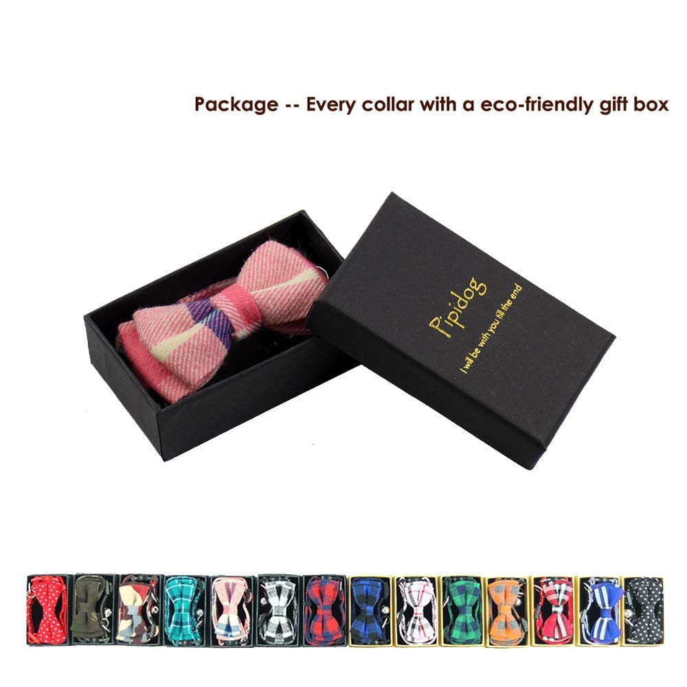 Cat Collar Breakaway With Bell And Bow Tie, Plaid Design Adjustable Safety Kitty Kitten Collars(6.8-10.8In)(Pink Plaid 2)