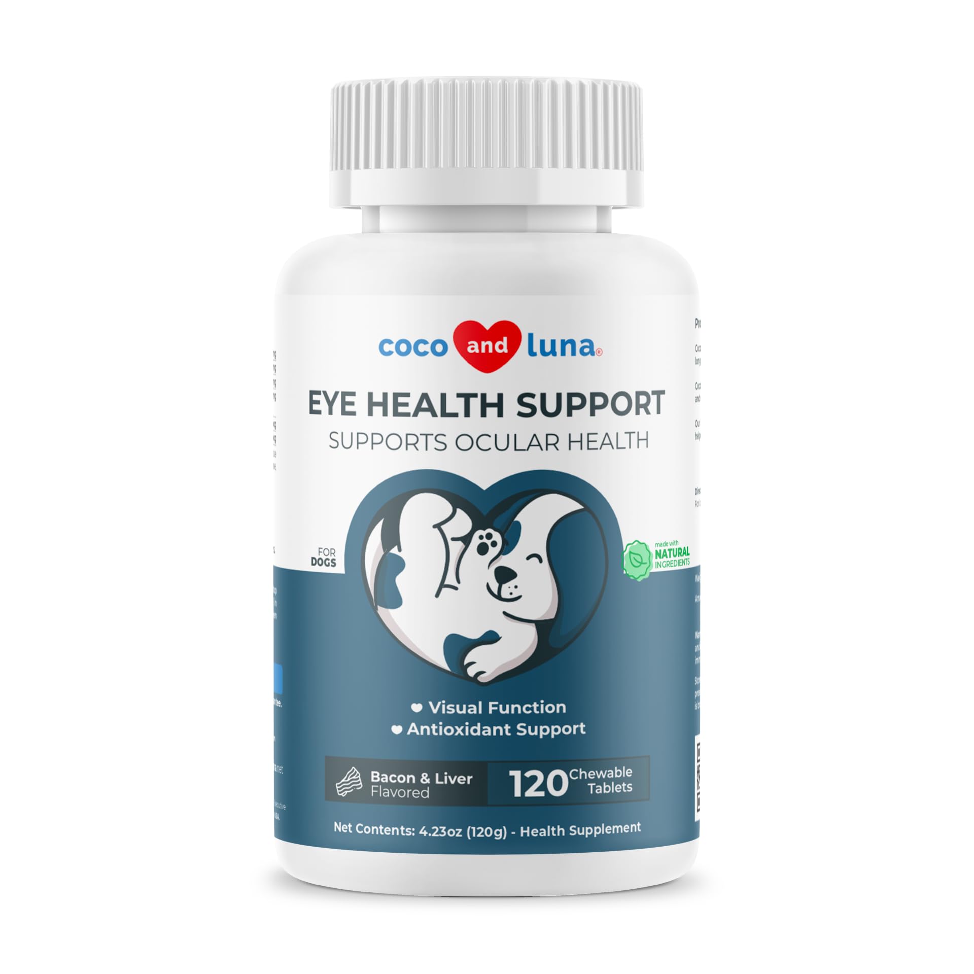 Eye Support for Dogs - 120 Chewable Tablets - Supplements for Vision, Eye Vitamins for Dogs, with Cod Liver Oil Antioxidant, Ome