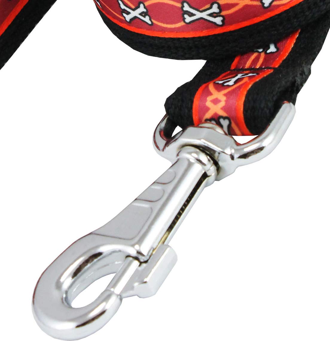 Cotton Web Dog Leash 4.5Ft Long 1' Wide For Walks And Training, Burgundy Bones Pattern