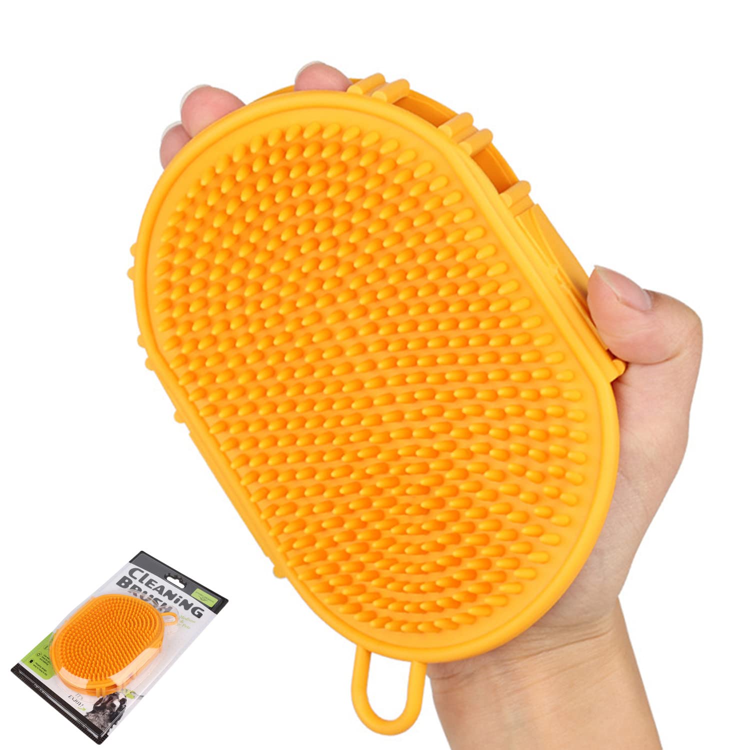 Ewinoom Dog Grooming Shampoo Brush, Pet Soothing Massage Rubber Bristles Curry Comb, Bath Gloves For Dogs And Cats Washing, Double-Sided Available, Yellow