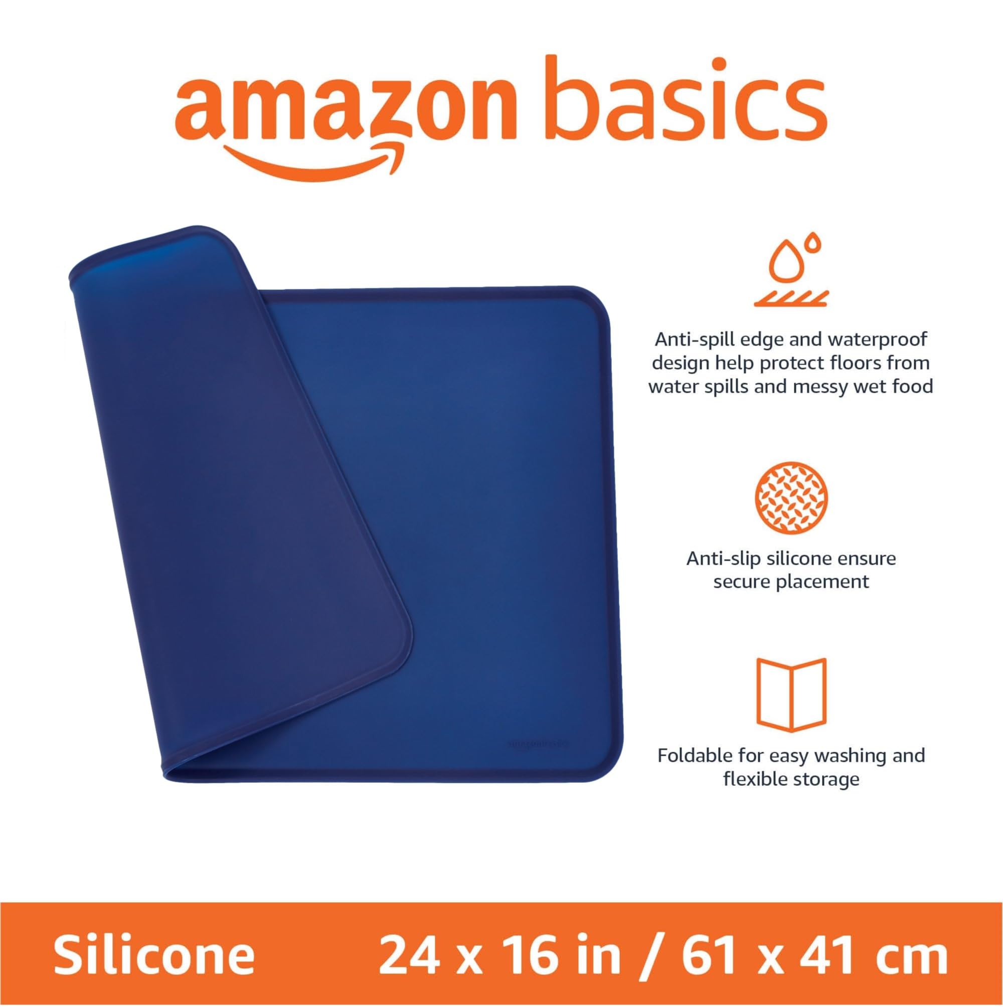 Amazon Basics Waterproof Anti-Slip Silicone Cat & Dog Food Mat, Pet Mats with Raised Edges for Food and Water Bowl to Protect Fl