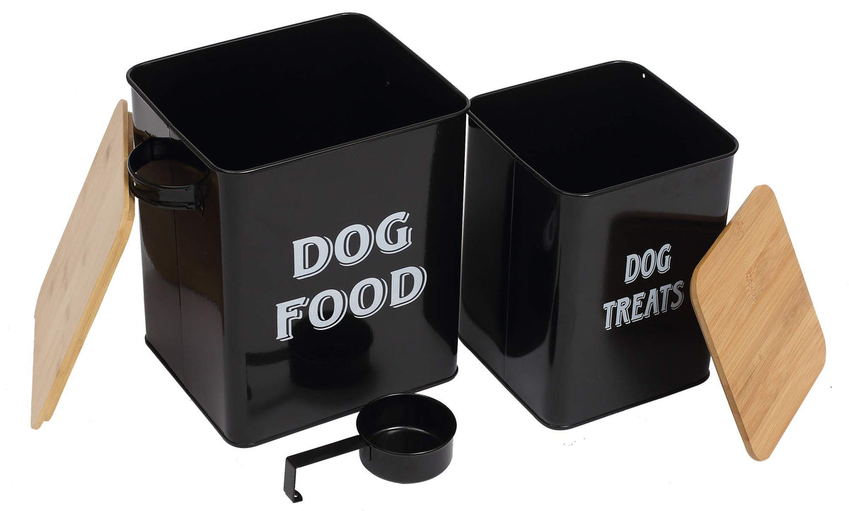 Dog Food Storage Container Farmhouse Pet Food Treats Bin With Lid And Scoop, Perfect Sturdy Canister Tins For Kitchen Countertop, Shelf, Great Gift For Pet Owners - Dog Food - Black