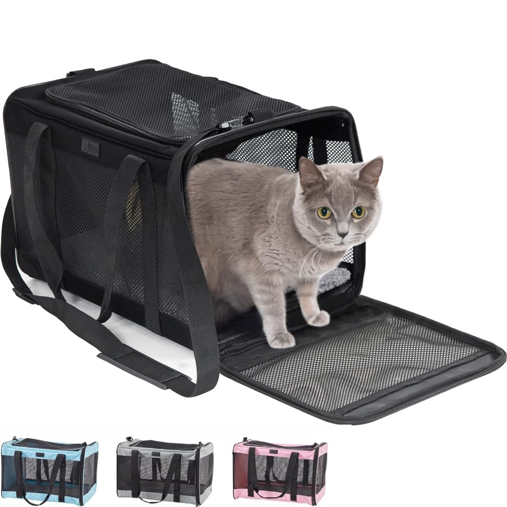 Gorilla Grip Airline Travel Cat Carrier Bag Up To 15 Lbs, Breathable Mesh Collapsible Pet Carriers For Small, Medium Cats, Small Dogs, Puppies, Portable Kennel With Soft Washable Waterproof Pad, Black