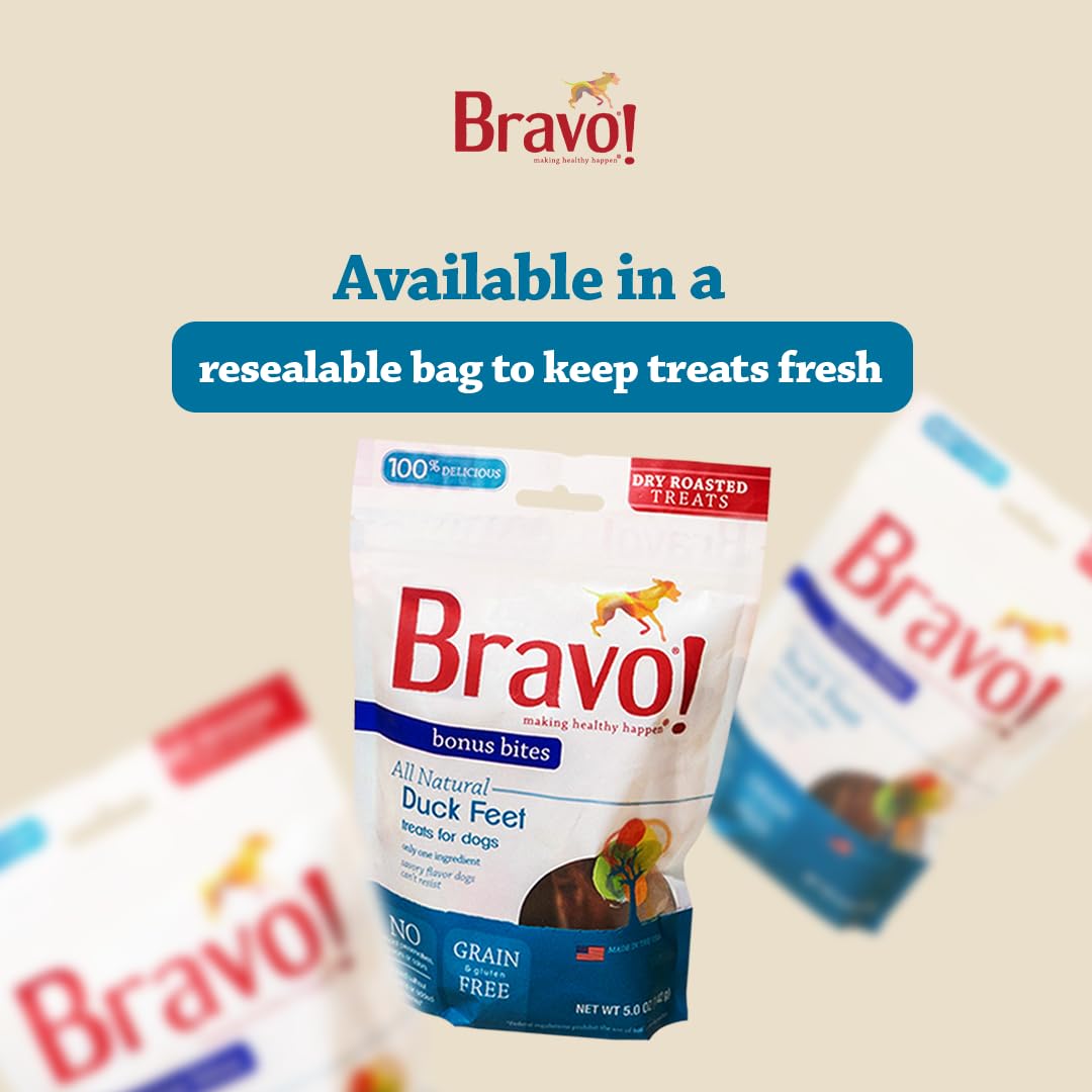 Bravo! Dry Roasted Duck Feet Dog Treats, 200 Count, High Protein, Grain Free, Gluten Free