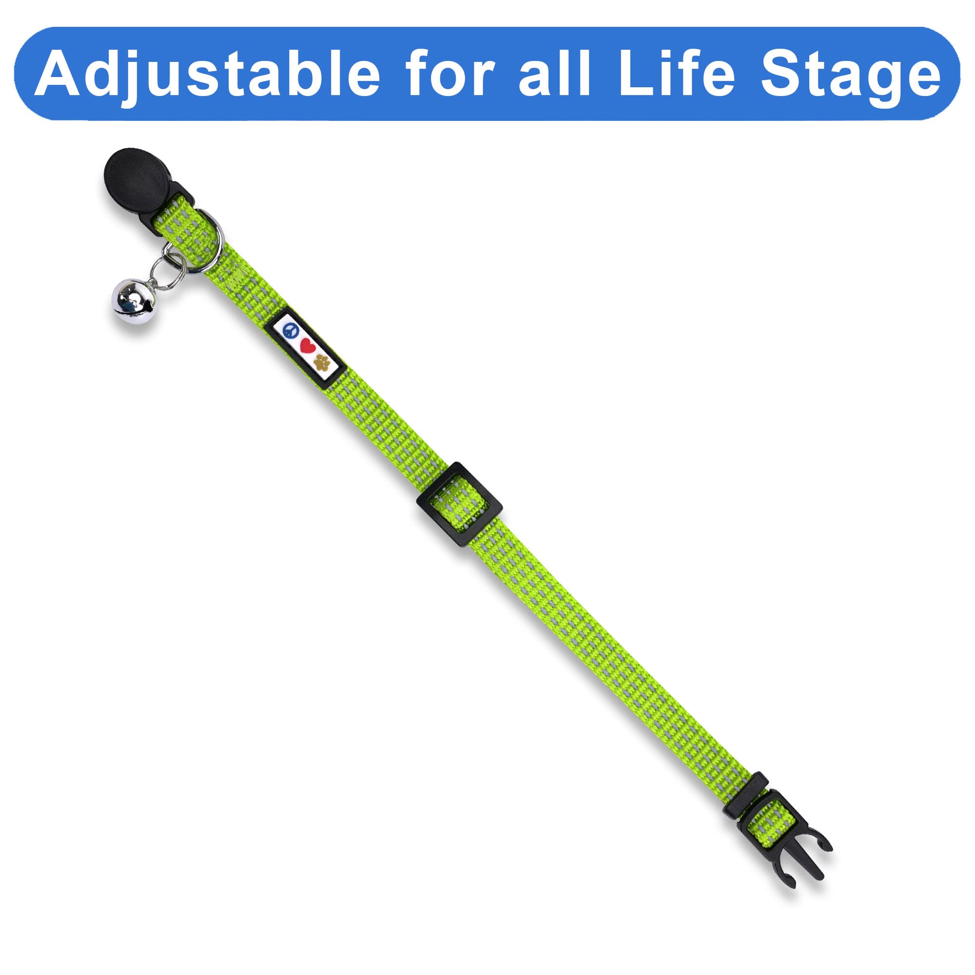 Pawtitas Reflective Cat Collar with Safety Buckle and Removable Bell Cat Collar Kitten Collar Green Cat Collar