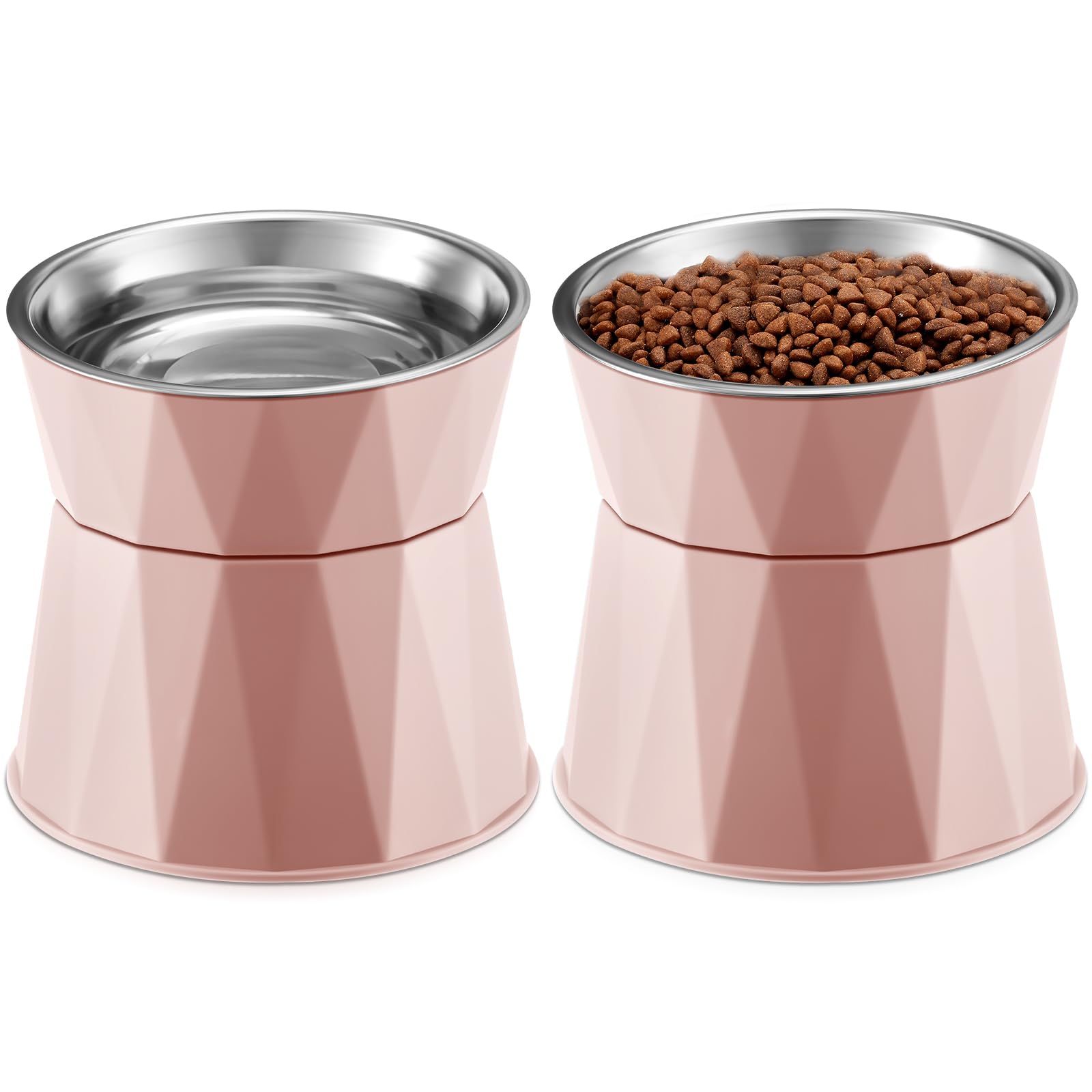 Lallisa 2 Pcs Elevated Cat Bowls Adjustable Raised Cat Feeder Non Slip Food Water with Stand Safe Stainless Steel Bowls with Pet