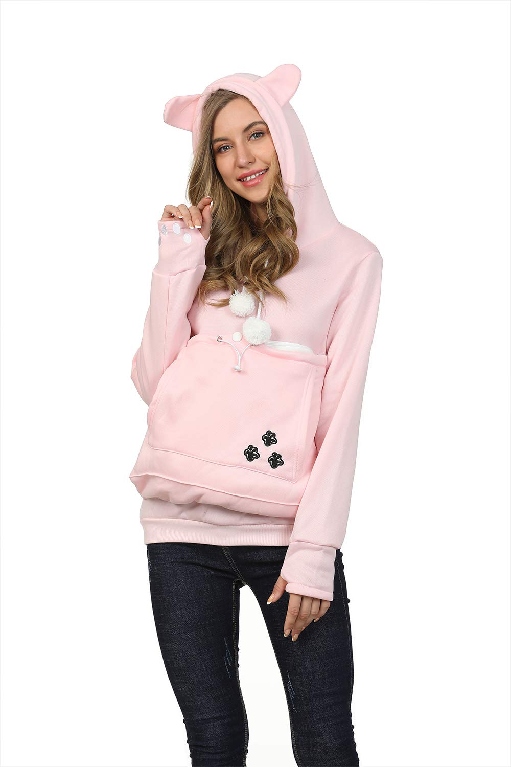 Womens Pet Carrier Sweater Dog Cat Pouch Hoodies Plus Size Tops Pink Xl