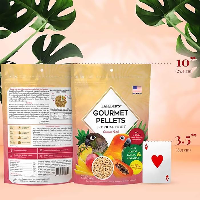 LAFEBERS Tropical Fruit Gourmet Pellets Pet Bird Food, No Added Sugar, Made with Non-GMO and Human-Grade Ingredients, for Conur