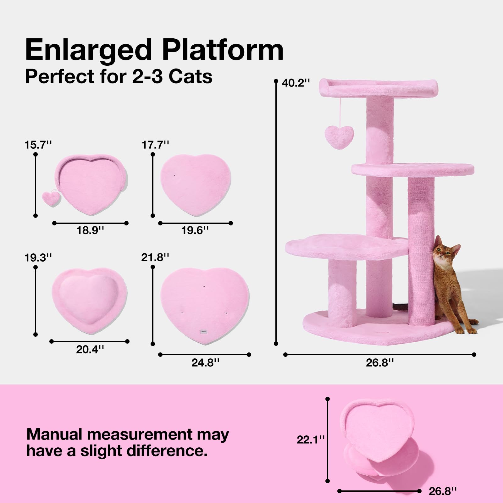 Vetreska 40 Inches Cat Tree For Indoor Cats, Multi Level Cat Tower With Cat Scratching Post, Cute Cat Climbing Tree With Danglin
